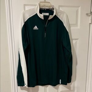 Adidas Men's Dark Green and White Quarter Zip